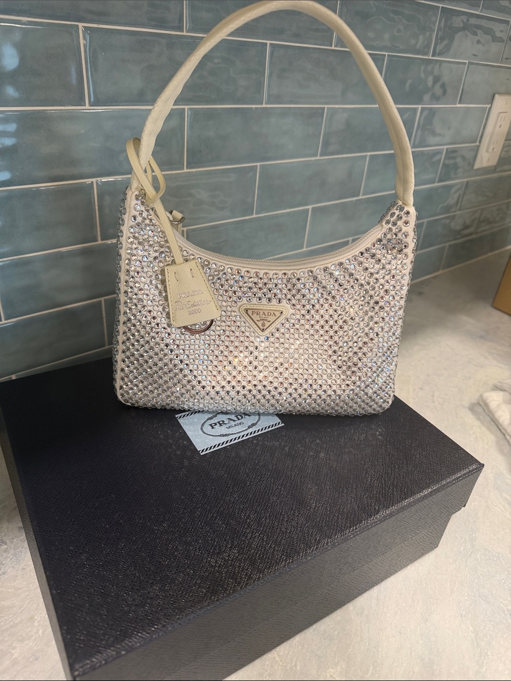 Prada Cream Crystal Mini Shoulder Bag